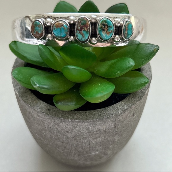 Vintage Signed Tim Guerro Navajo Turquoise Sterling Silver Cuff Bracelet